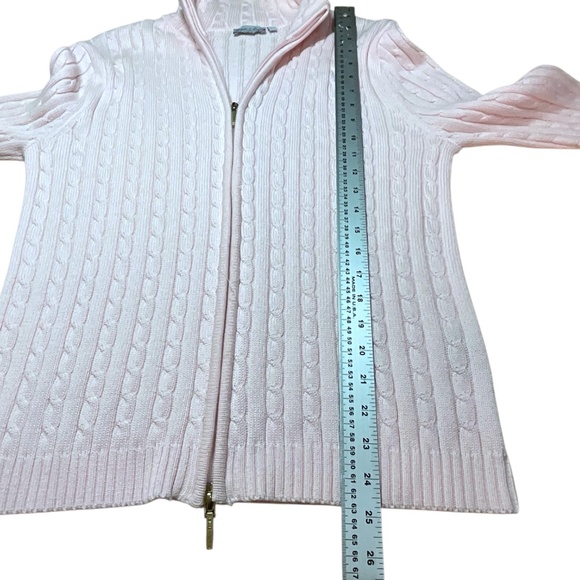 DAILY WOMEN Cotton Blend Pink Long Sleeve Cable Knit Full Zip Cardigan Sweater L - Picture 6 of 8